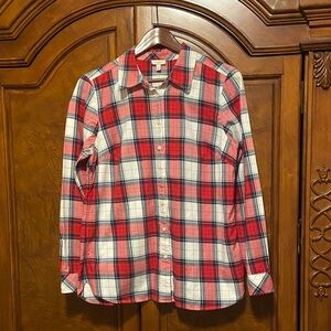 Talbots Red and White Plaid Shirt     Size Medium